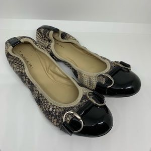 Tahari EUC Gustave Ballet Flats Cap Toe Snake Skin